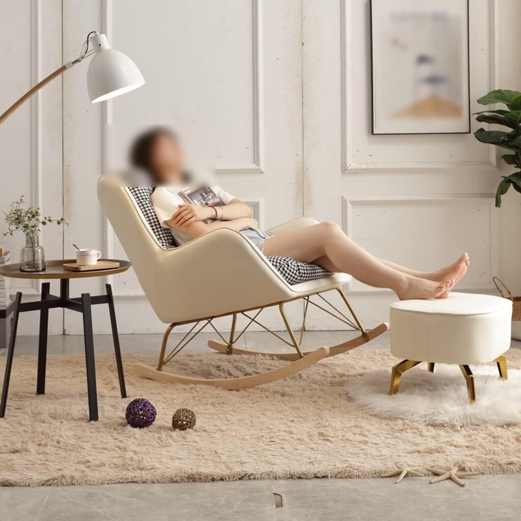Fotel bujany do pokoju dziecięcego, wszechstronny fotel bujany, dopasowany podnóżek, ergonomiczne, wyściełane siedzisko, relaksacyjny fotel bujany do użytku w pomieszczeniach, SC