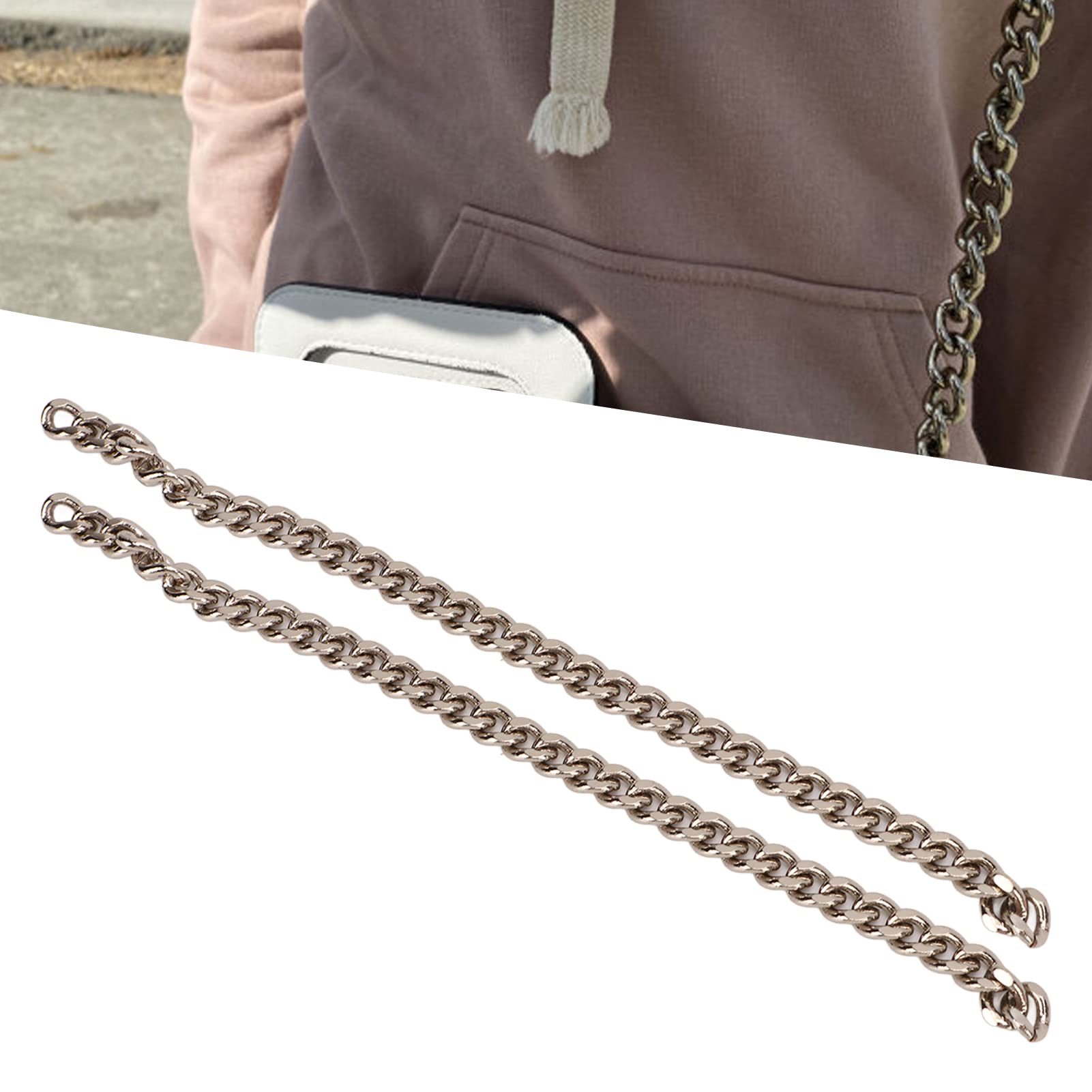 Cadenas de Bordillo de 10 M, Bolso de Cadena Artesanal de Metal, Correa de Cadena Plana de Repuesto de Metal, Bolso de Mano, Bolso Bandolera, Accesorios de Correa de Cadena de Bricolaje(Plata)