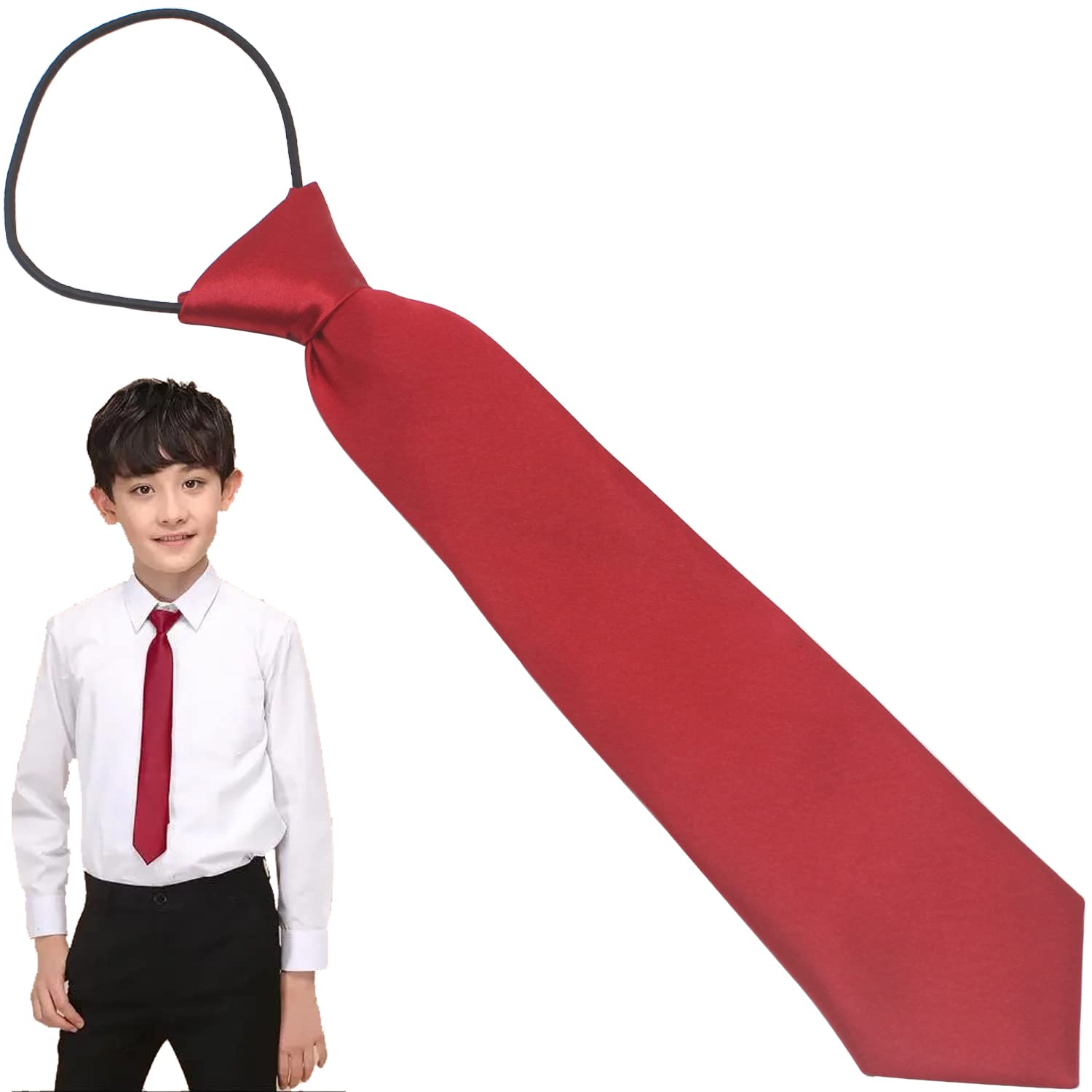LRMYS 29cm Kids Elastic Pre-tied Tie, One Size Children School Uniforms Necktie for For Wedding Fashion Graduation, Wine Red 1 Pack