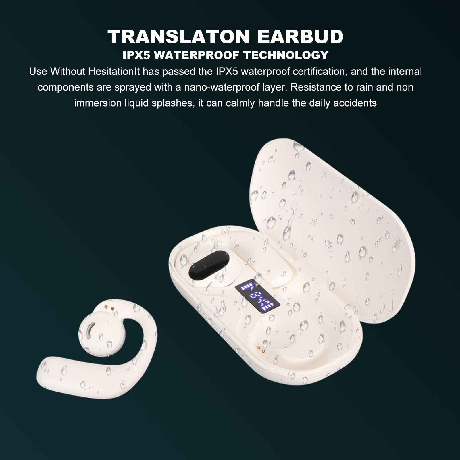 Septpenta S901 Słuchawki Douszne Z Tłumaczem, 144 Tłumaczenia Językowe, 3 Tryby, Dźwięk Stereo Słuchawki Douszne Bluetooth 5.3, Obuuszna Kontrola Odcisków Palców W Biurze(Biały)