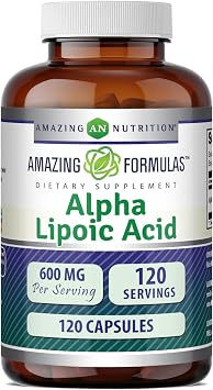 Amazing Formulas Alpha Lipoic Acid | 600 Mg Per Serving Supplement | Capsules | Gluten Free | Made in USA 1 Pack | 120 Count