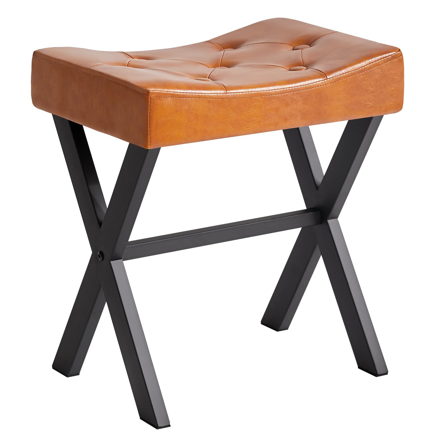 IBUYKE Vierkante make-up kruk met X-been voetsteun, linnen voetsteun, ottoman kruk, multifunctioneel als kleine bijzettafel, voor slaapkamer, woonkamer, linnen L/G-70Y