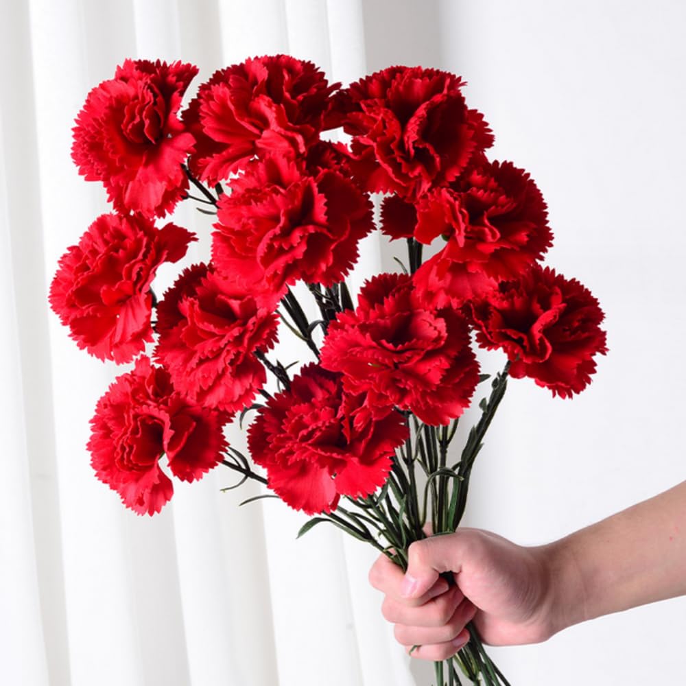 Jporshu Red 10Pcs Artificial Flowers Carnation Flower,Silk Carnations Flower Bouquets, For Wedding, Home Office Garden Decoration, Table Centerpieces, Floral Arrangements (Red)