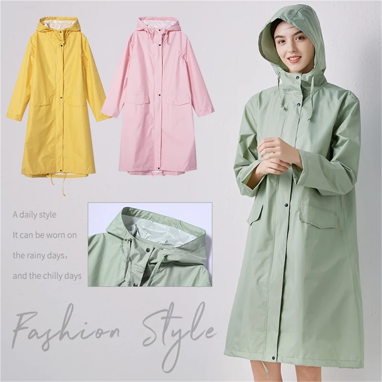 Poncho impermeable Poncho impermeable for mujer, elegante, color amarillo liso, con capucha y bolsillos Para acampar