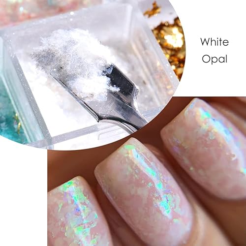 12 Grids Opal Chunky Glitter Powder Mixed Fire Flakes Mermaid Iridescent Holographic Nail Sequins Flakes Pearl Shell Shimmer Glimmer For Nail Art Christmas #TOP3