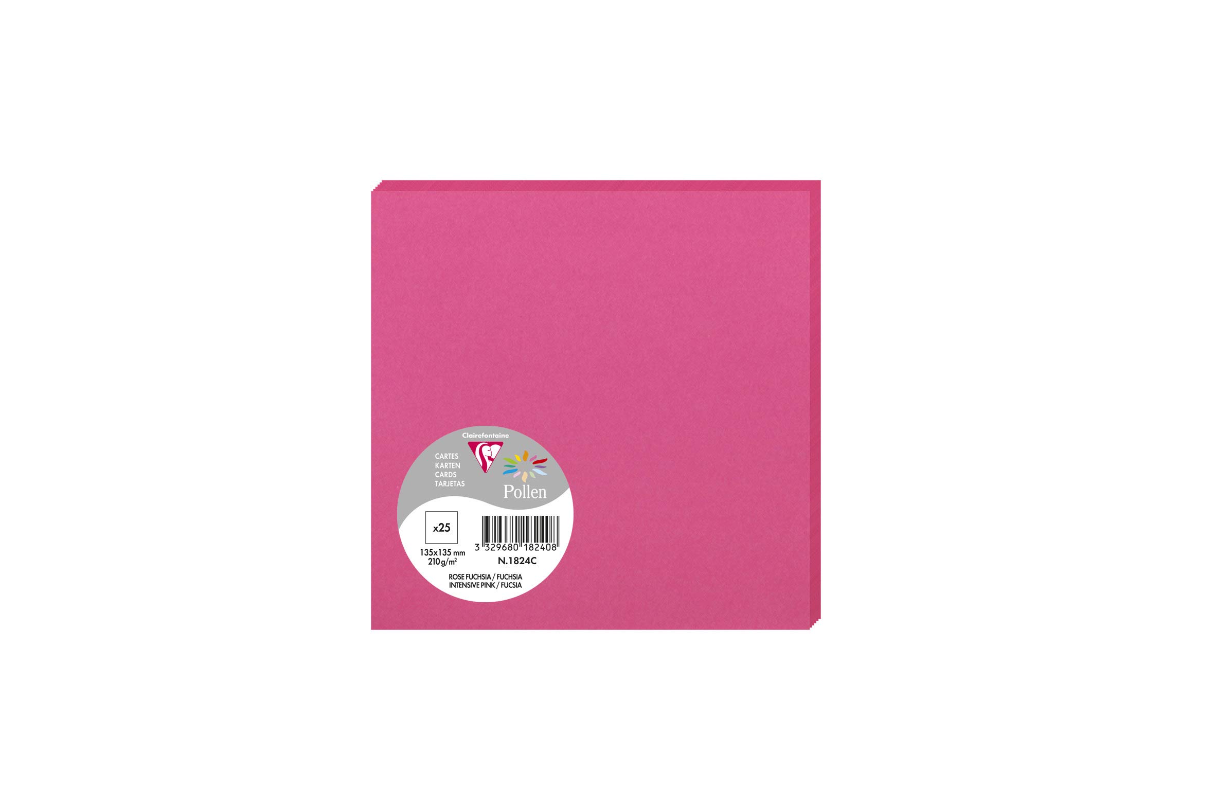 Clairefontaine 1824C Pack of 25 Plain Cards Square Format 13.5x13.5cm 210g/m² Intensive Pink Invitation Correspondence Boards Pollen range Smooth Premium Paper