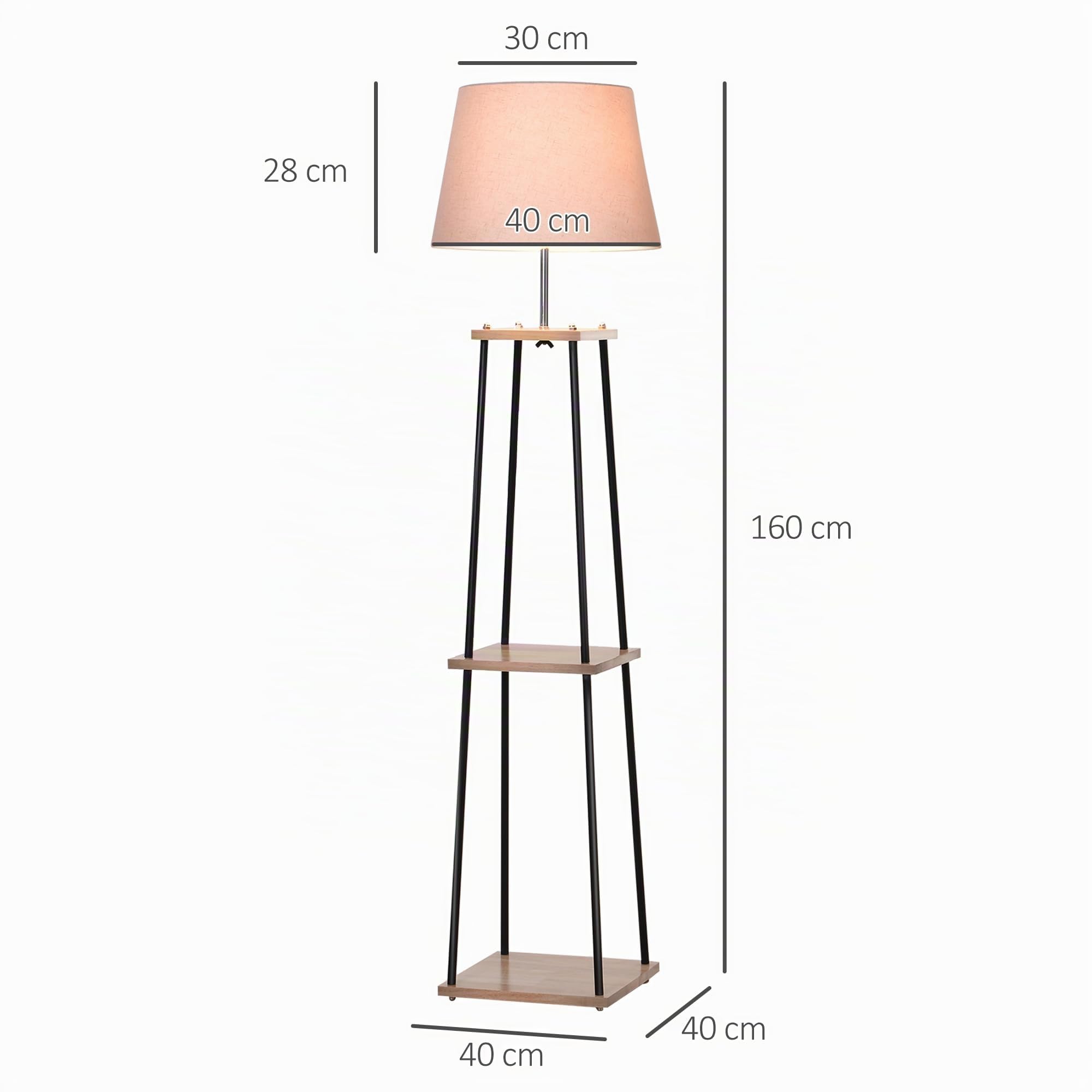HOMCOM Lampadaire Design Contemporain Dim. 40L x 40l x 160H cm Noir Beige