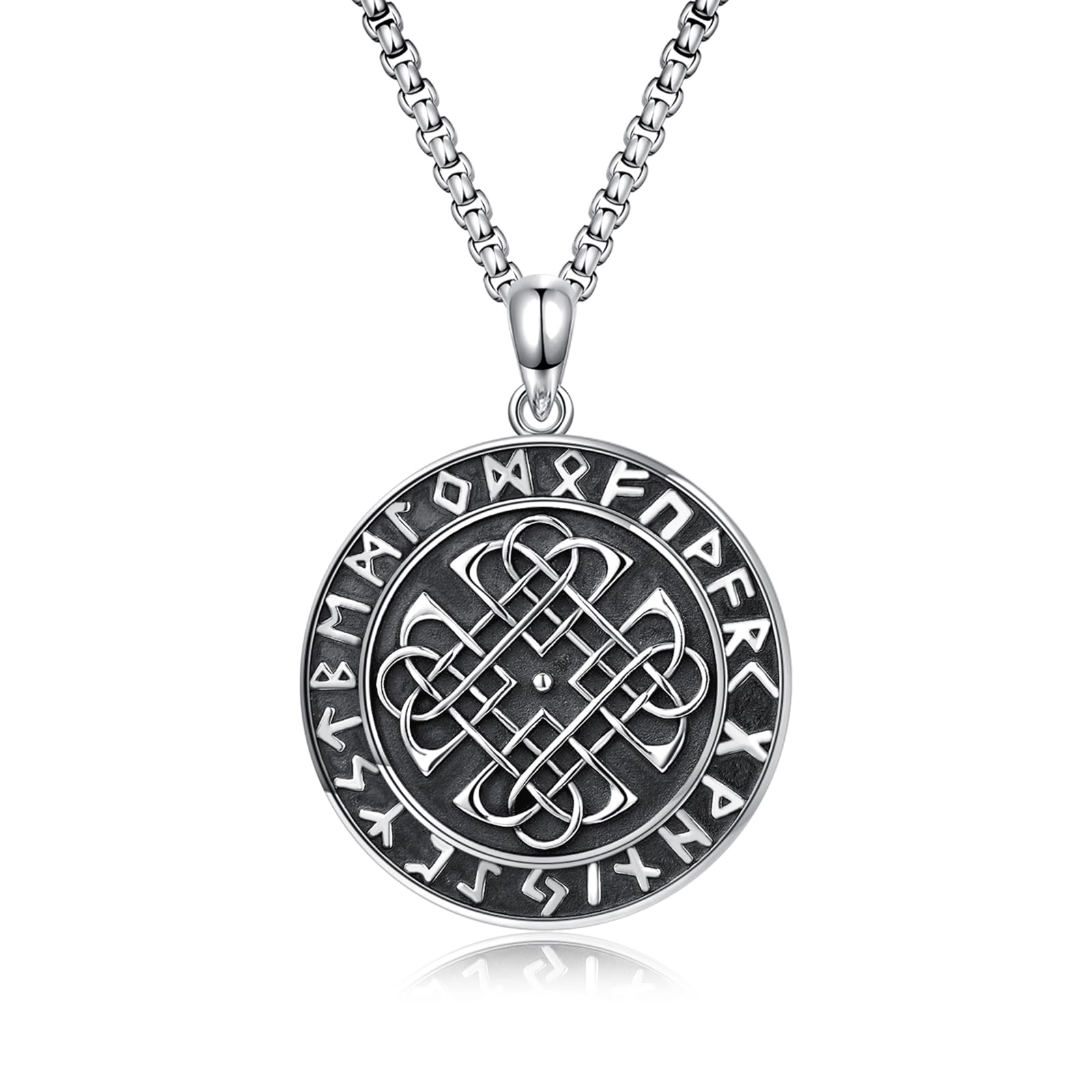 Flongo Wikinger Axt Halskette Herren - Edelstahl Amulett Mit Runen 60cm