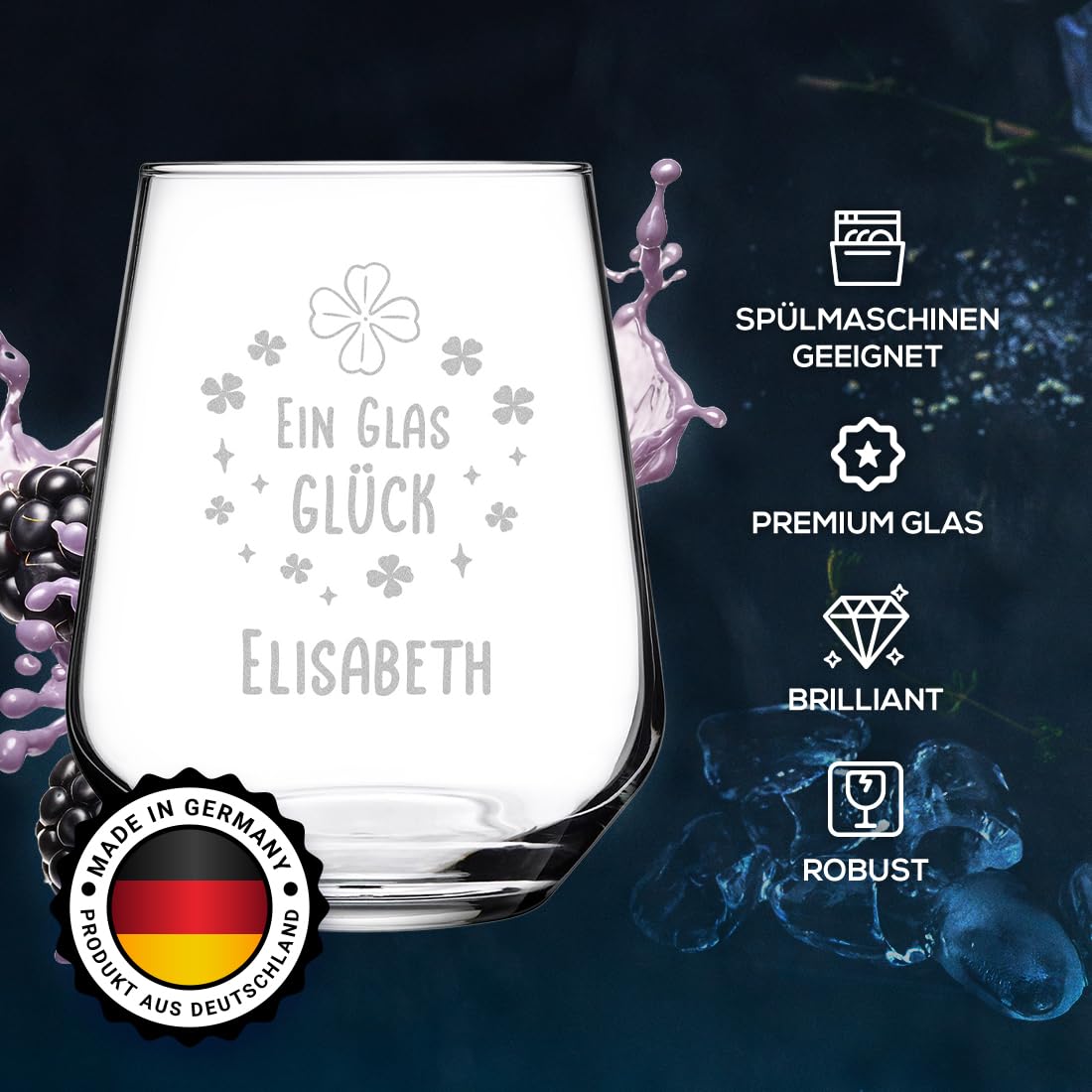 Polar-effekt Set 6 Bicchieri In Vetro Con Incisione Personalizzata - 425 Ml, Idea Regalo Per Donne, BPA Free