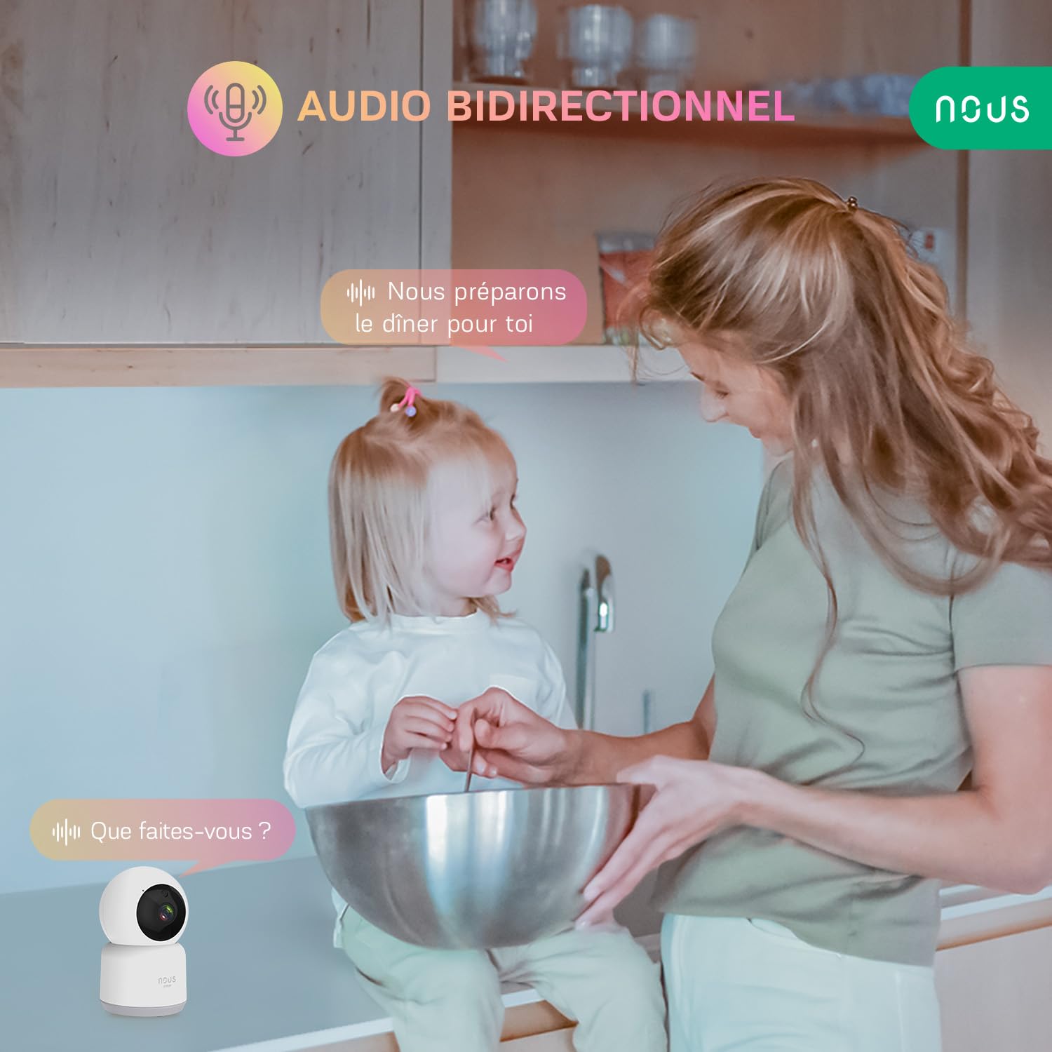 Caméra WiFi Nous W2, caméra de Surveillance intérieure Wi-FI, caméra pour Chien, caméra pour bébé, caméra de sécurité intérieure pour Animaux, Tuya Smart Life, Seulement 2,4 GHz