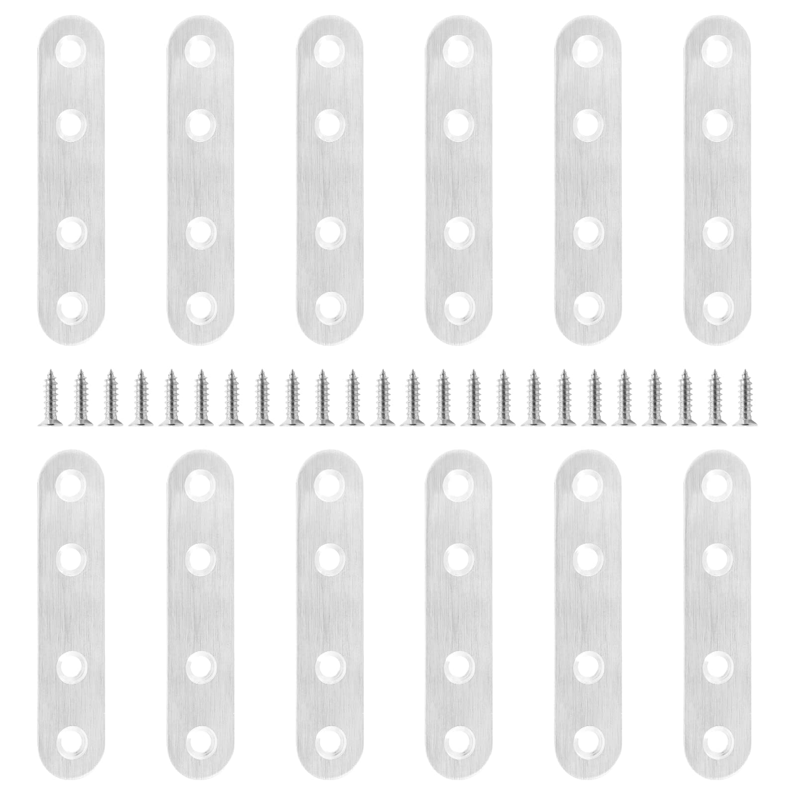 Jiozermi 12 Pcs Straight Brace, 3" x 0.7", Stainless Steel Silver