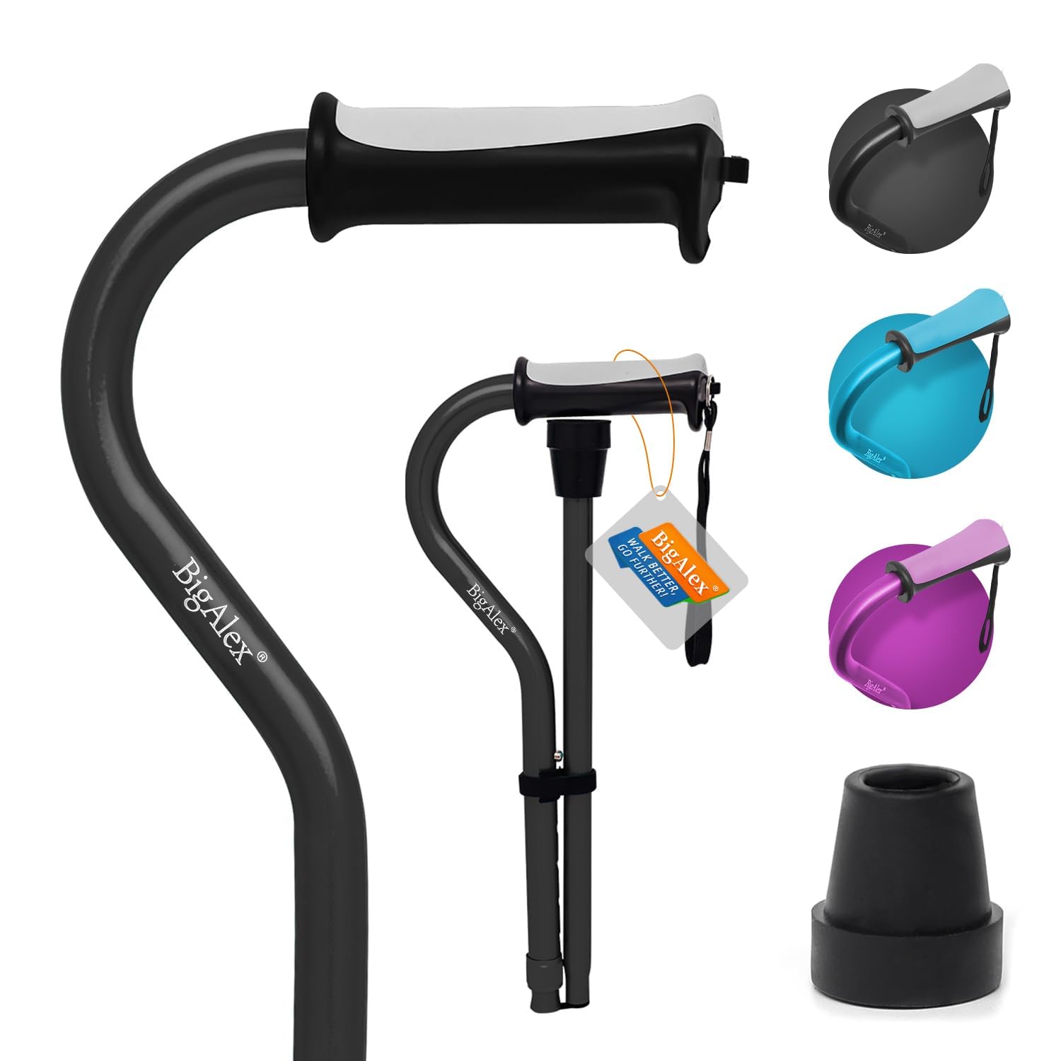 BigAlexFolding Cane,Adjustable Collapsible Cane,Foldable Walking Cane for Men,Women,Lightweight,Adjustable,Portable Hand Walking Stick - Balancing Mobility Aid - Sleek, Comfortable Handles