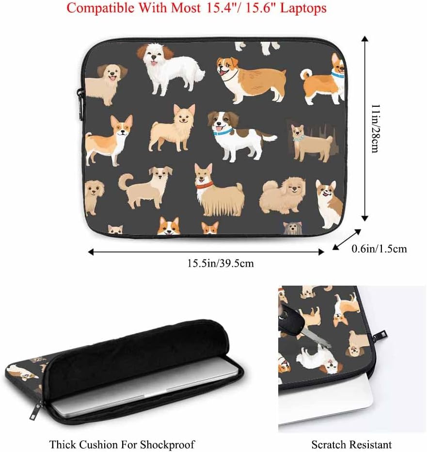 Laptop Sleeve Bag 15.4 15.6 Inch,Cute Dogs Puppy Pet Protective Polyester Computer Cases Laptop Cover Briefcase Bag Tablet Travel Cover - Image 3
