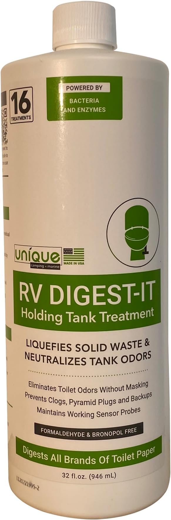 Unique 413-1 RV Digest-It Holding Tank Treatment, 16 Treatments 32oz, packaging may vary