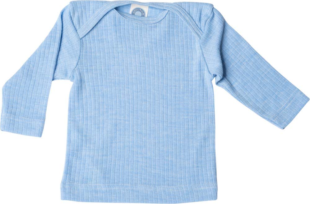 Cosilana Blue Melange Baby T-Shirt Long Sleeve, 45% Organic Cotton, 35% Organic Merino Wool, 20% Silk (16-24 Months (Height 34-36) (86/92), )