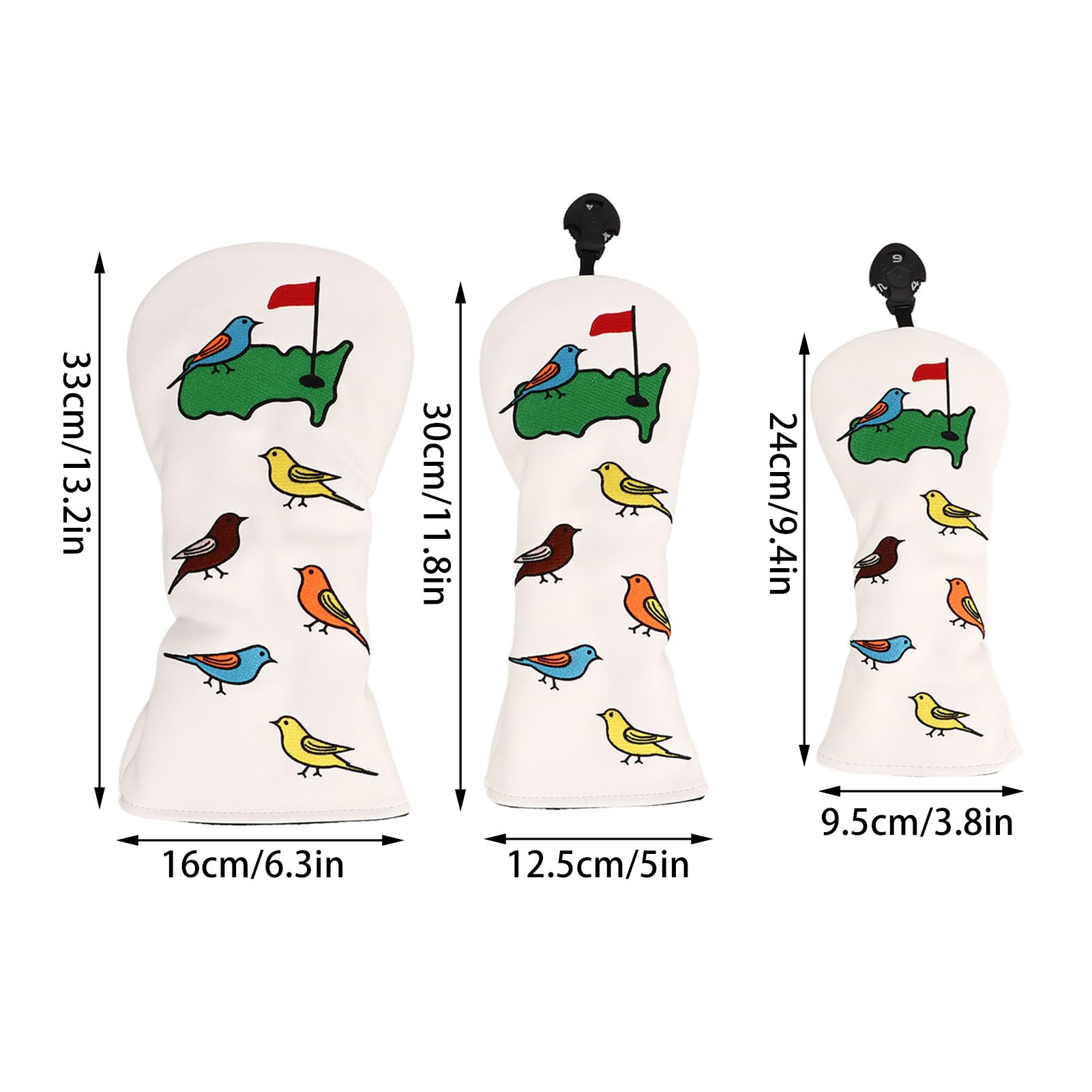 Funda para Cabeza de Palo de Golf de 3 Piezas, Cubierta para Gorra de Palo de Golf con diseño de pájaro, Cubierta para Cabeza de Golf para Conductor Fairway híbrido Blanco