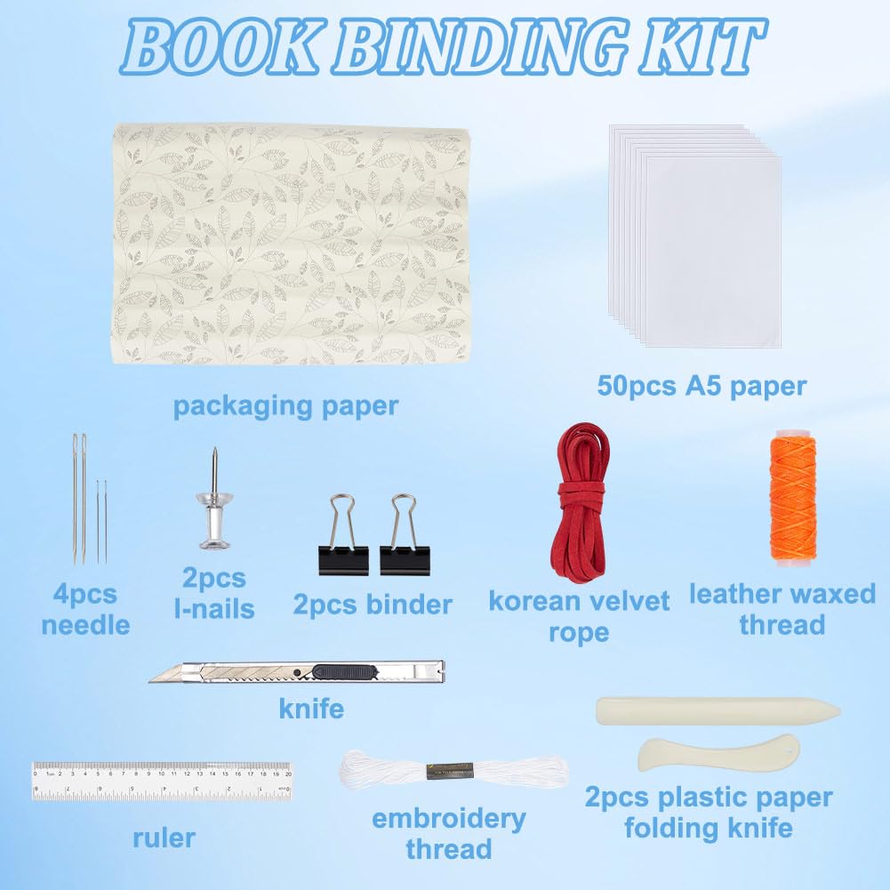 WEBEEDY Buchbindeset Für Anfänger. Machen Sie Ihr Eigenes Vintage-Buch. DIY-Buchbindeherstellungsset Für Erwachsene. Komplettes Buchbindezubehör-Set Mit Faden, Nähnadeln, Papier Und Andere Werkzeuge