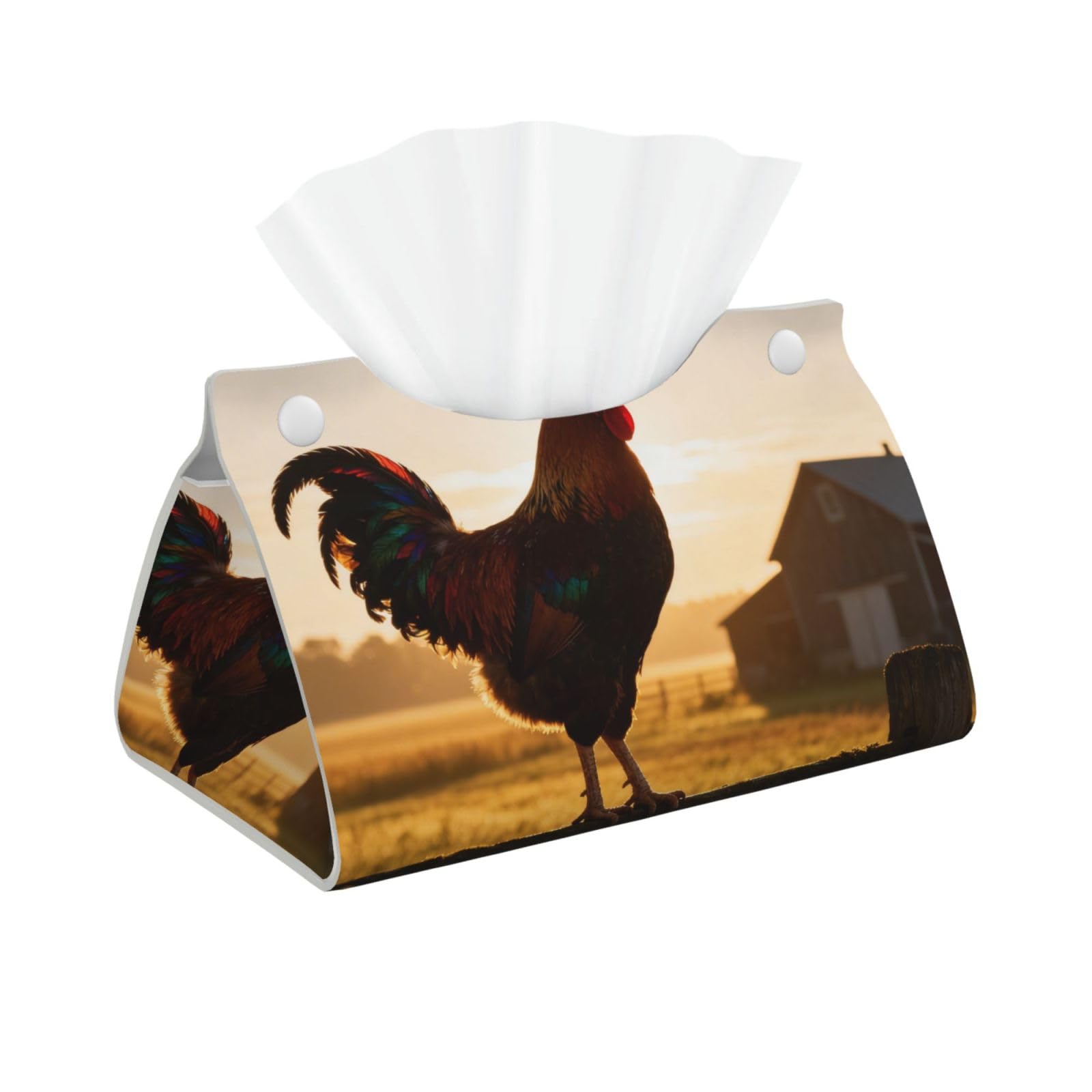 Rooster Farm Silhouette Long Leather Tissue Box Cover-Waterproof PU Leather Tissue Holder for Bathroom, Decorative Rectangular Tissue Case