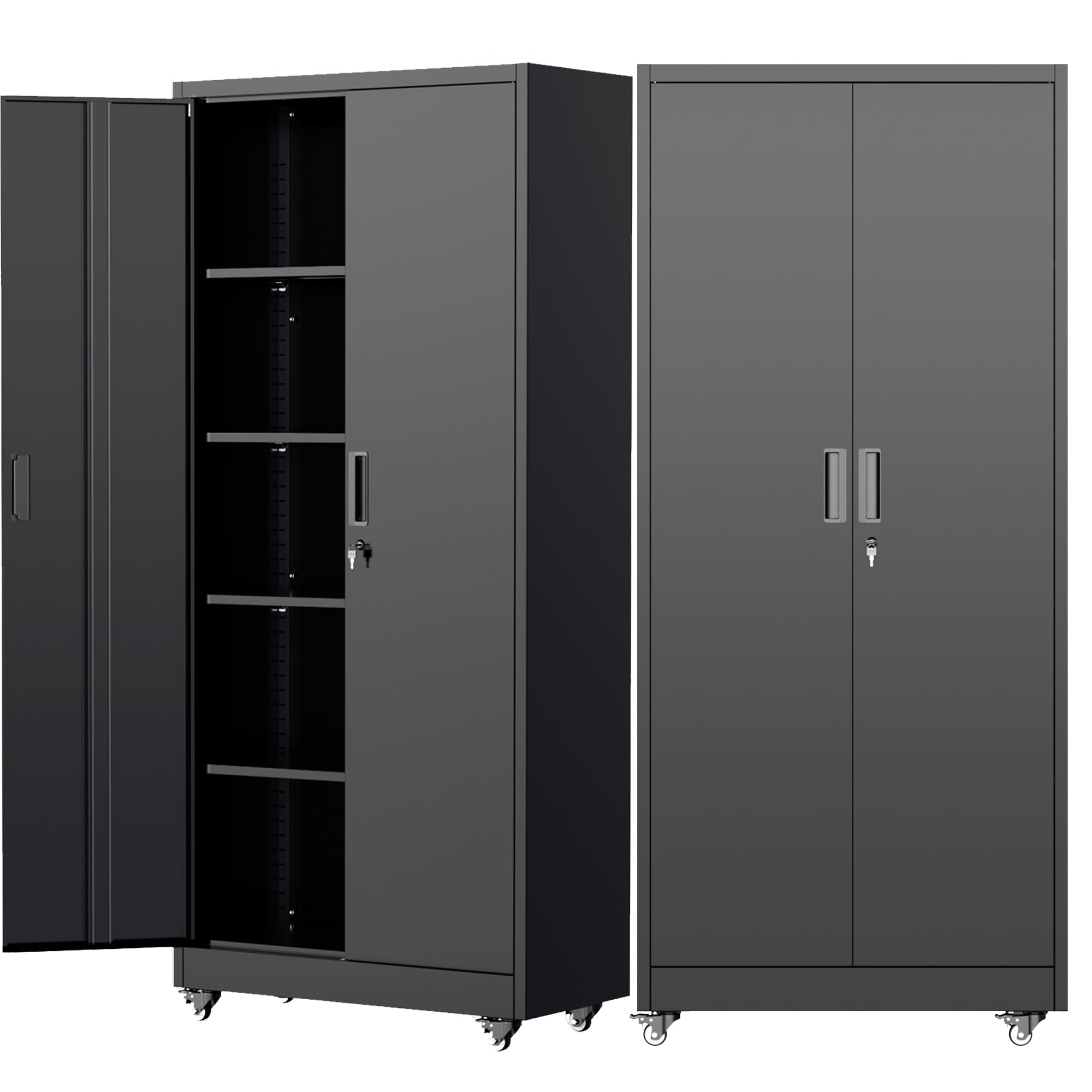 Pataku 73" Metal Storage Cabinet with Wheels, Garage Storage Cabinet with 4 Adjustable Shelves & Lockable Doors for Garage Home Office, Heavy Duty