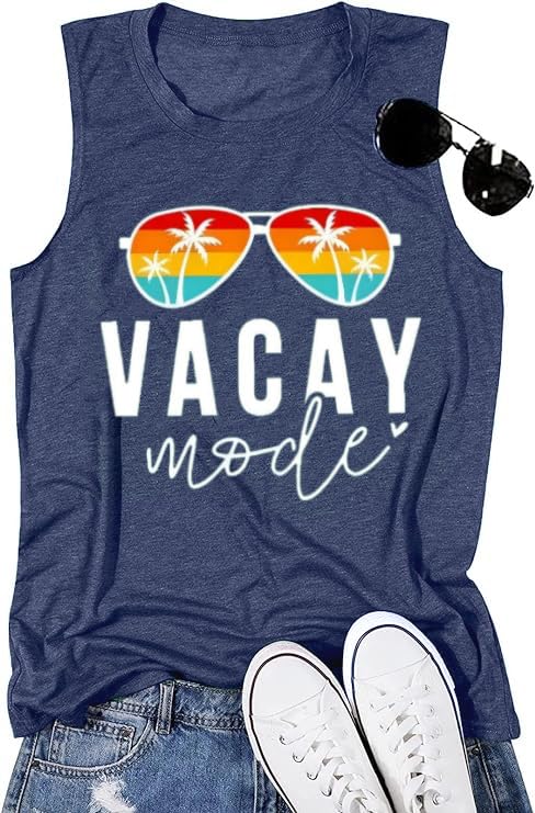 Image of Vacay Mode T Shirts for Women Summer Beach Hawaii Vacation Short Sleeve Tops Holiday Cruise Getaway T Shirts
