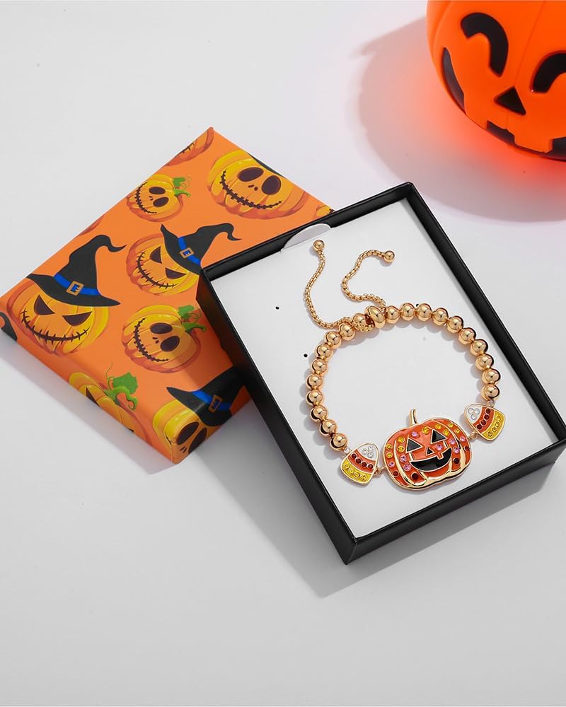 Halloween Pumpkin Bracelets Adjustable Slider Gold Beaded Bracelets Gold Snake Bracelets - Image 4