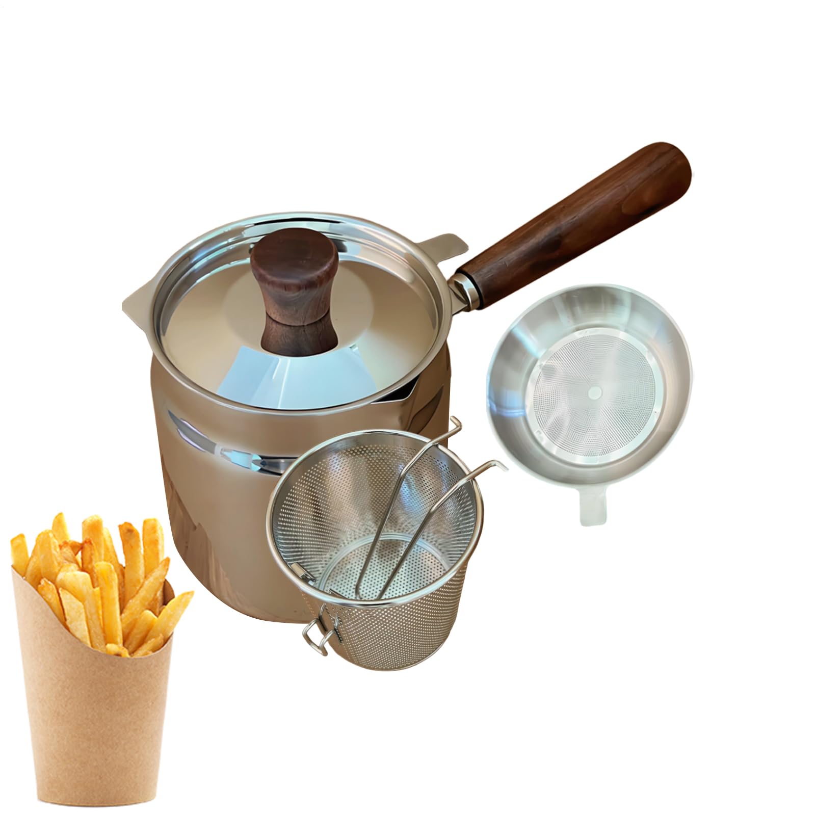 Friggitrice in acciaio grande capacità in acciaio | Friggitrice Per Cucina Casa Campeggio Padella Grill Patatine Fritte Pesce Mais