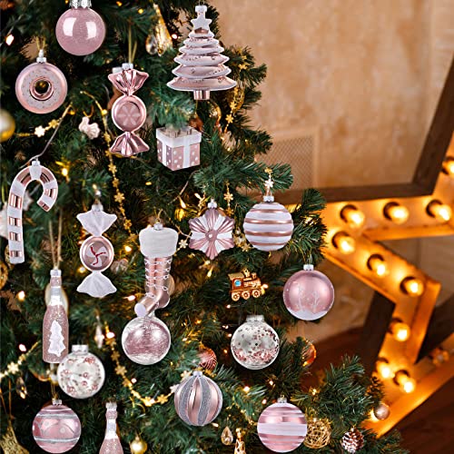 64 Pcs Christmas Candy Ornaments Balls Set Christmas Ornaments Baubles Assorted Christmas Tree Candy Decorations Christmas Balls For Xmas Tree Party Wedding Holiday Indoor Outdoor Decor (Rose Gold) #TOP4