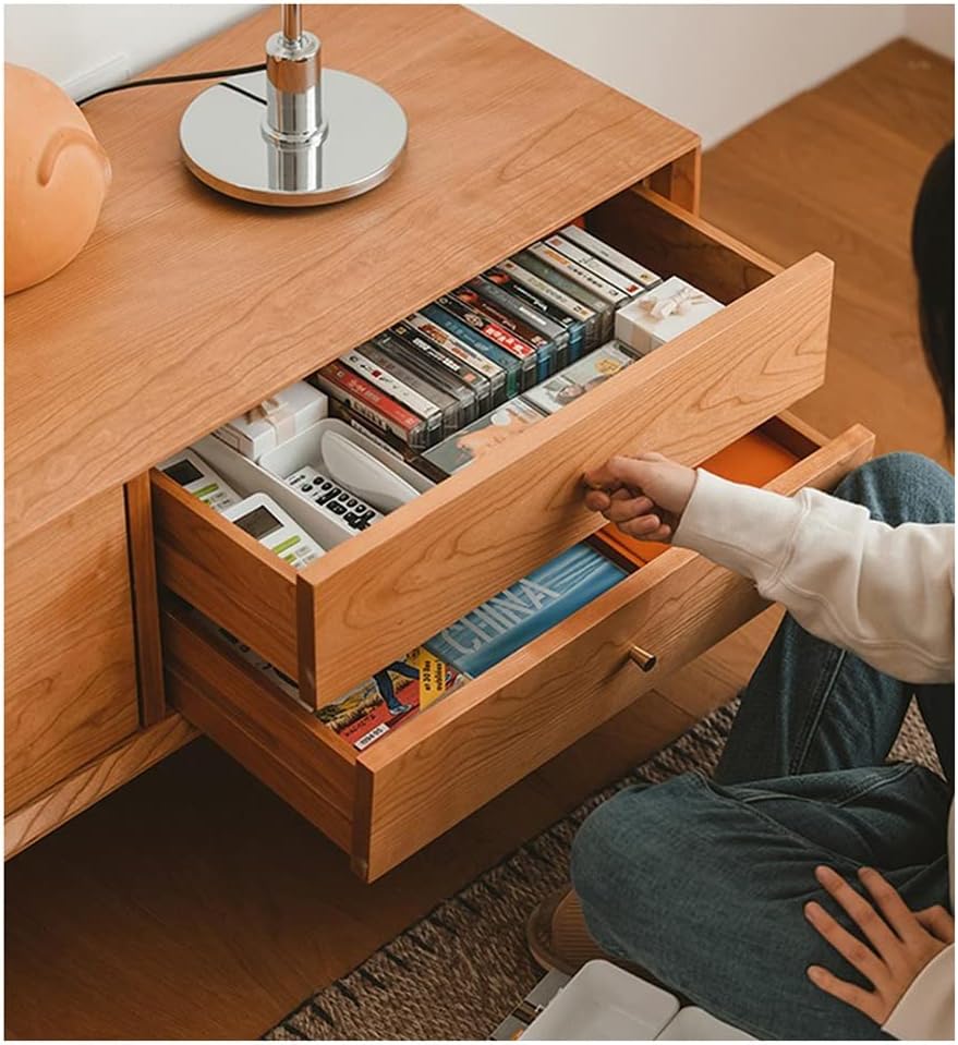 Soporte de TV con puerta de armario reversible, centro de entretenimiento moderno de madera con 4 cajones, mueble de TV, consola de TV para sala de estar y dormitorio, 59 x 15.7 x 17.7 pulgadas