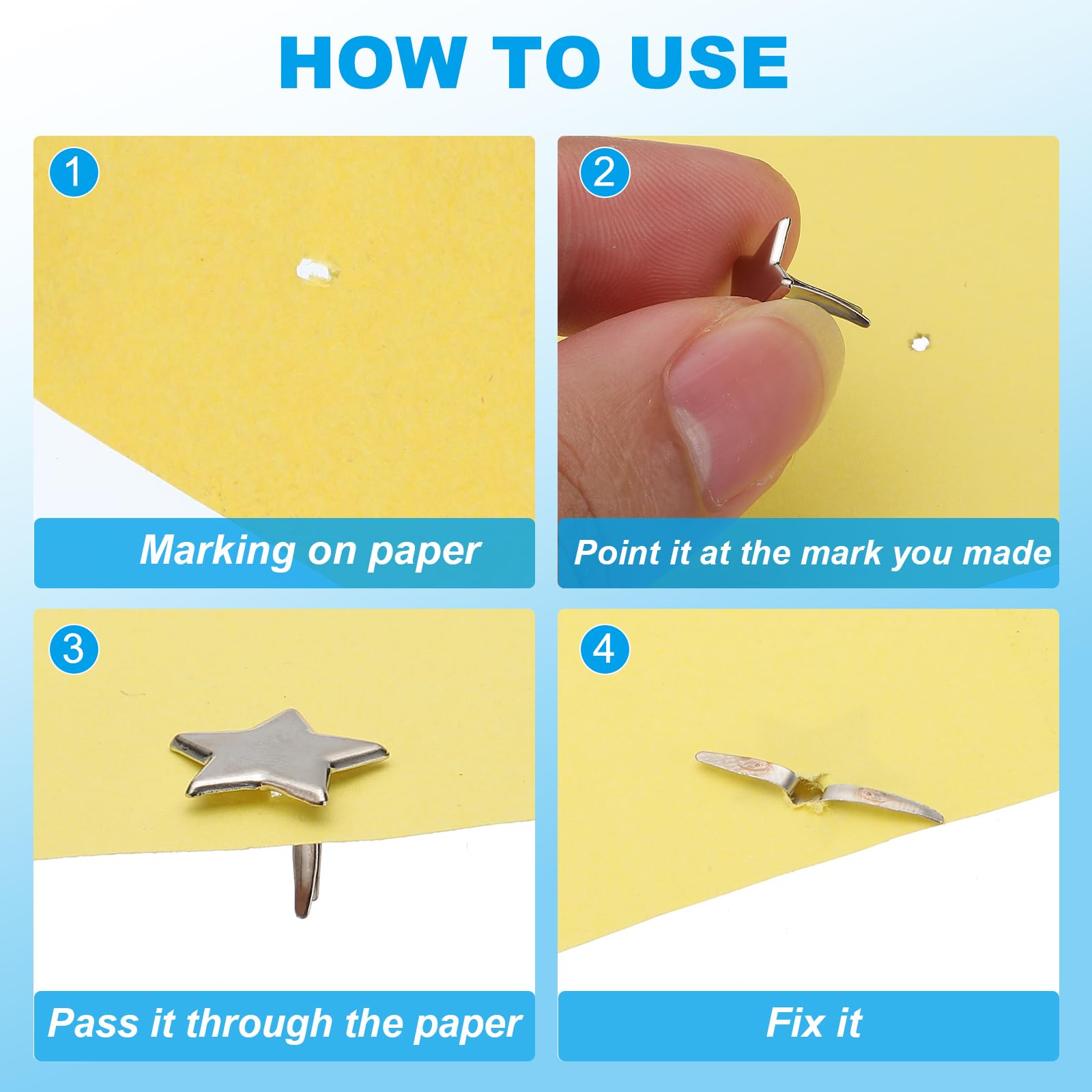 PATIKIL Fermagli per Carta Brads 200Pz Mini Fermacampioni Stella Metallo Testa Tonda Tono Argento 0,6"x0,4"