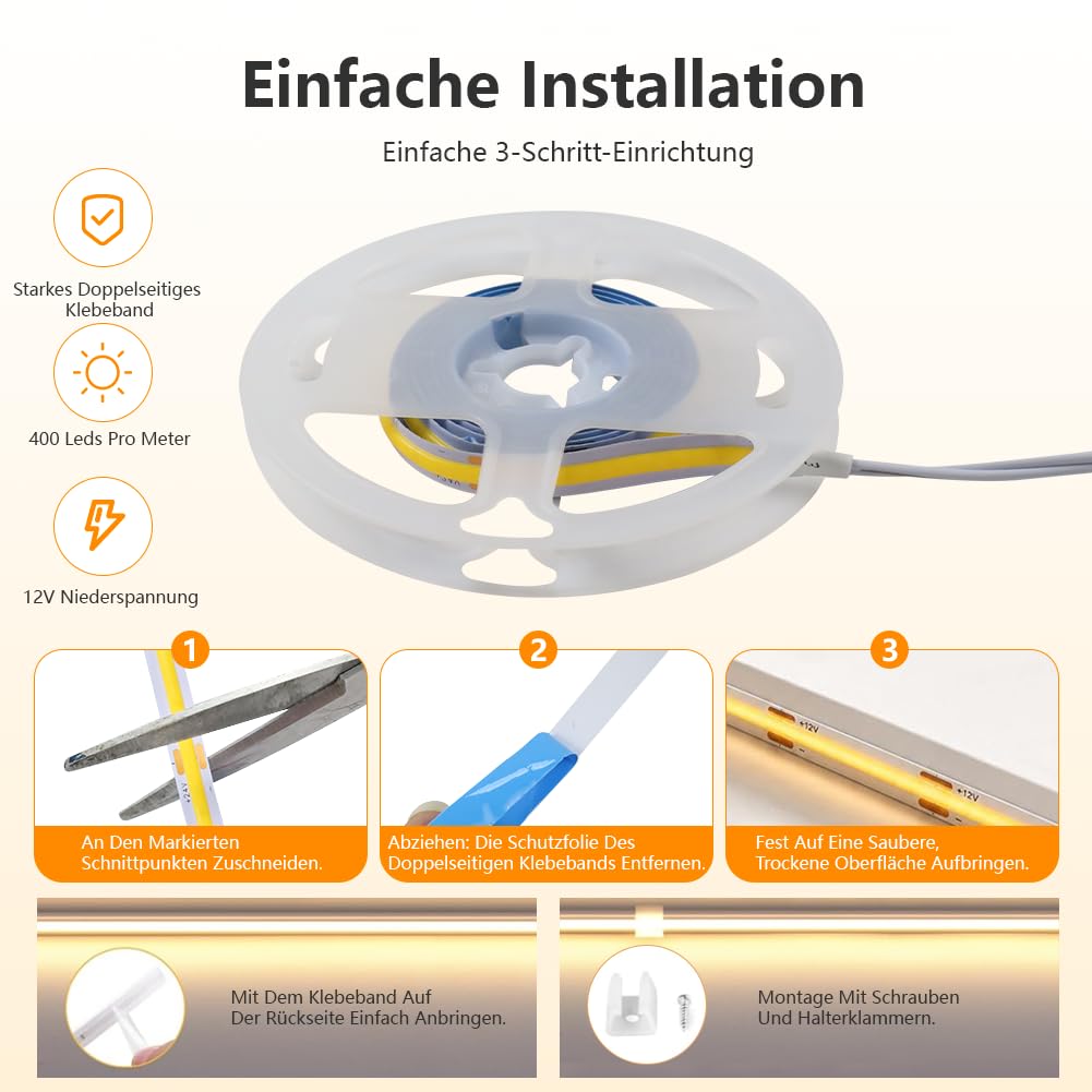 Aohcae Taśma LED 12 V COB, 6 rolek 1 m taśmy LED, panele akustyczne LED, dotykowe i ręczne przełączniki ściemniania do szafy, witryny, kuchni, regału i oświetlenia regału