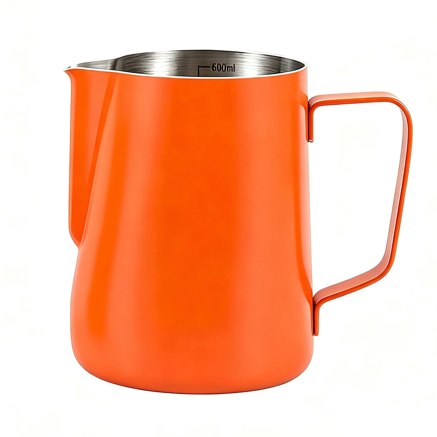 Dzbanek do spieniania mleka do ekspresu do kawy, 600 ml, dzbanek do spieniania mleka ze stali nierdzewnej 304, ze skalą pomiarową, styl baristy, do cappuccino latte i espresso, pomarańczowy