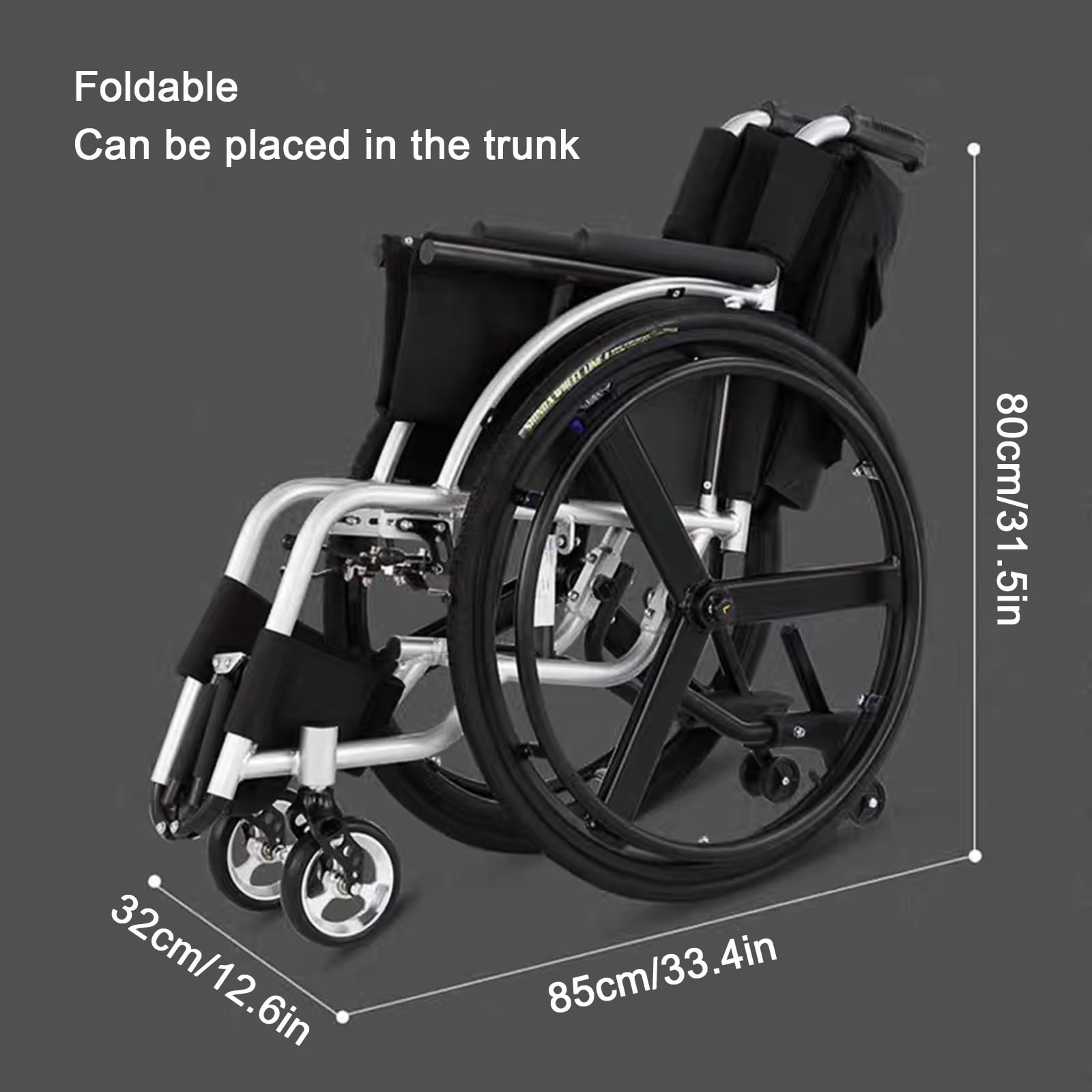 Sedia a Rotelle Pieghevole, Sedie a Rotelle Sportive e per il Tempo Libero per Adulti, Sedia a Rotelle Leggera Pieghevole Semovente