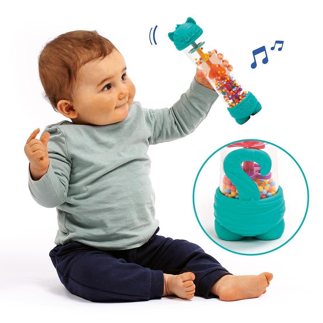 LUDI – Bastone Antipioggia per Bambini – Giocattolo sensoriale sonoro e visivo – Sfere Colorate – Effetto Pioggia lenitivo – Area Strutturata dentizione – a Partire dai 6 Mesi – 20 cm - 3