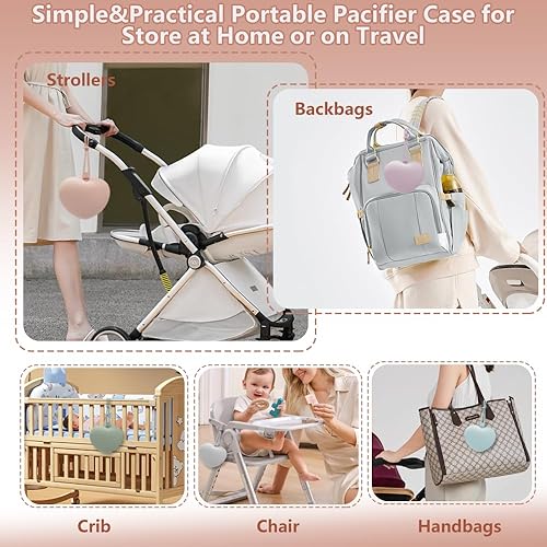 Miniatura 6 de Juego de 4 fundas para chupetes, 2 bolsas portátiles de silicona para chupetes y 2 recipientes transparentes para almacenamiento de chupetes, bonita