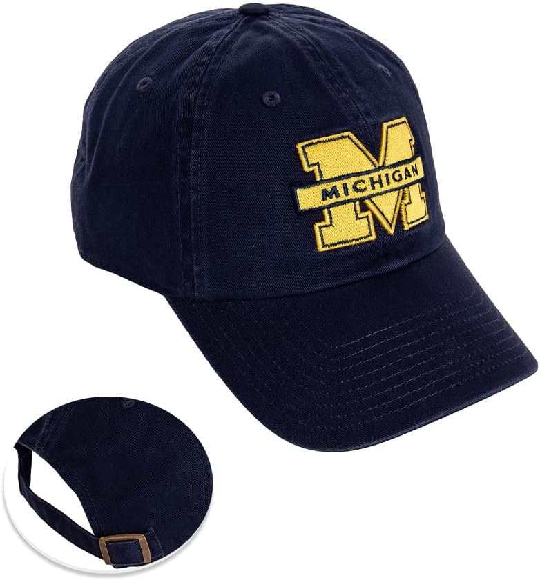 Desert Cactus University of Michigan Baseball Hat Wolverines UM U of M Brimmed Embroidered Hats Cap Adjustable Cloth Strap Adult (Style G1) Blue