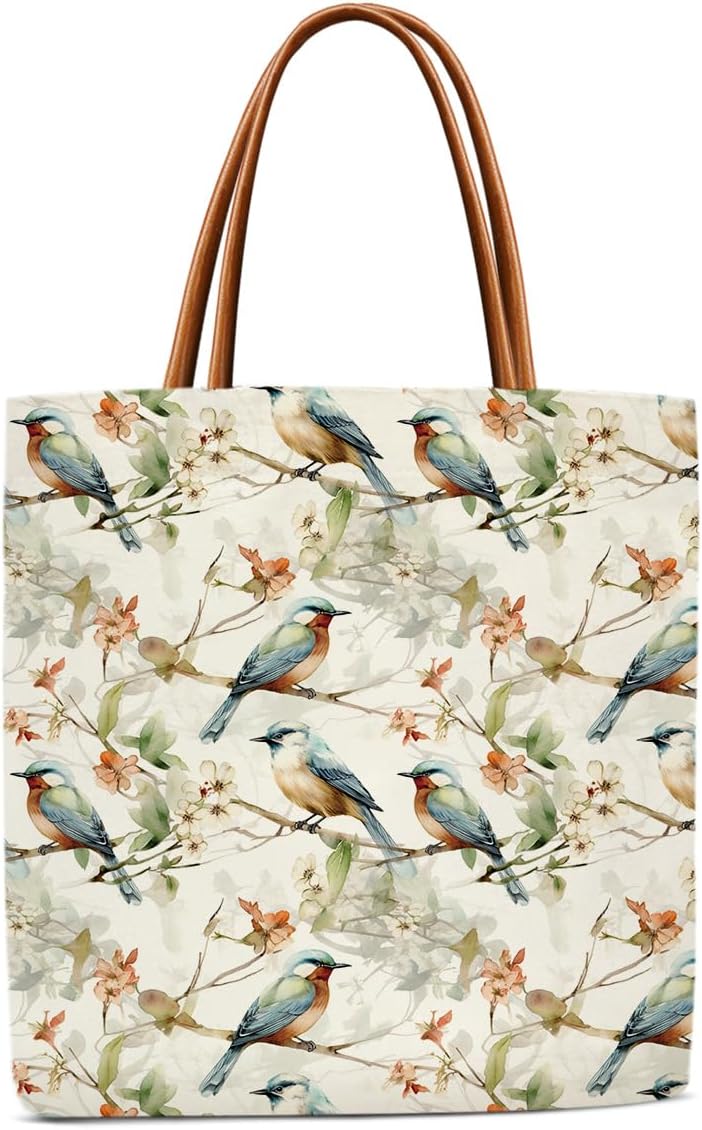Floral Tote Bags for Women Bird Gifts for Women Canvas Tote Bags Aesthetic Bird Merch Christmas Gifts Grocery Beach Bag Shopping Handbag -V01