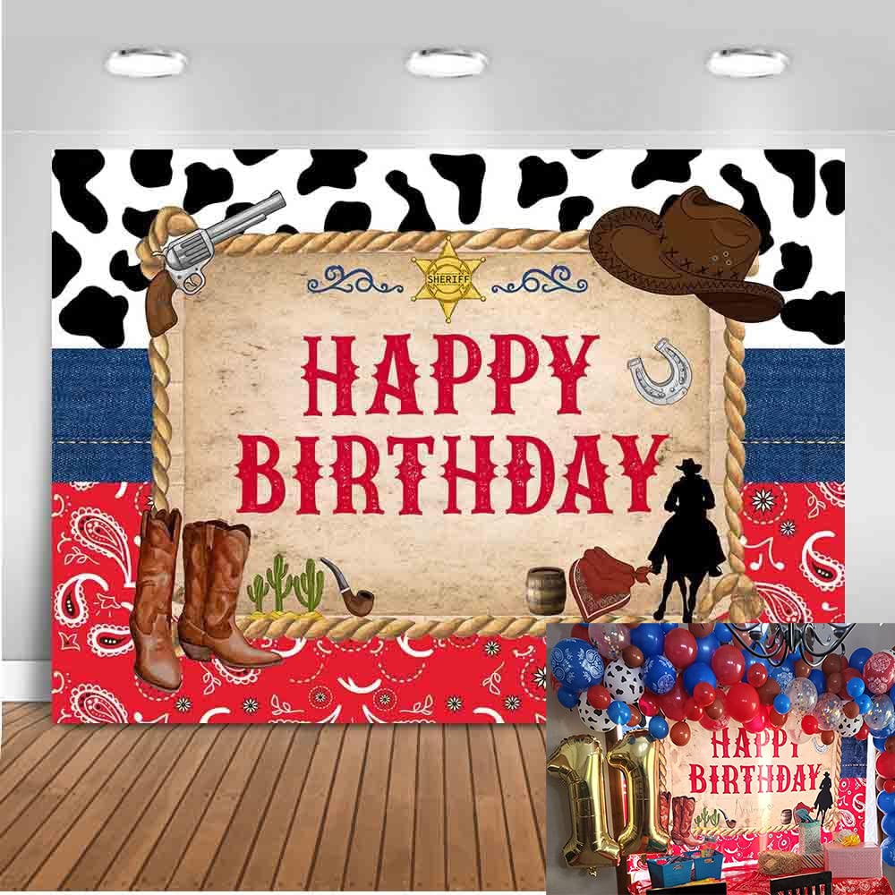 Mocsicka Western Cowboy Birthday Backdrop 7x5ft West Cowboy Happy