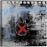 SIGNWIN Canvas Wall Art A Red Cross with Blue Color on Black Metal Wall Abstract Texture Art Modern Art Industrial Urban Multicolor for Living Room, Bedroom, Office - 12x12 inches