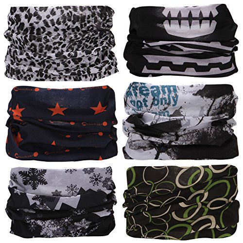 Sea Team 6-pack Surtido 18 en 1 Versátil Fibra de poliéster Deportes y sombreros casuales - Se pueden usar como polainas para el cuello, pañuelos, pasamontañas, máscaras y más