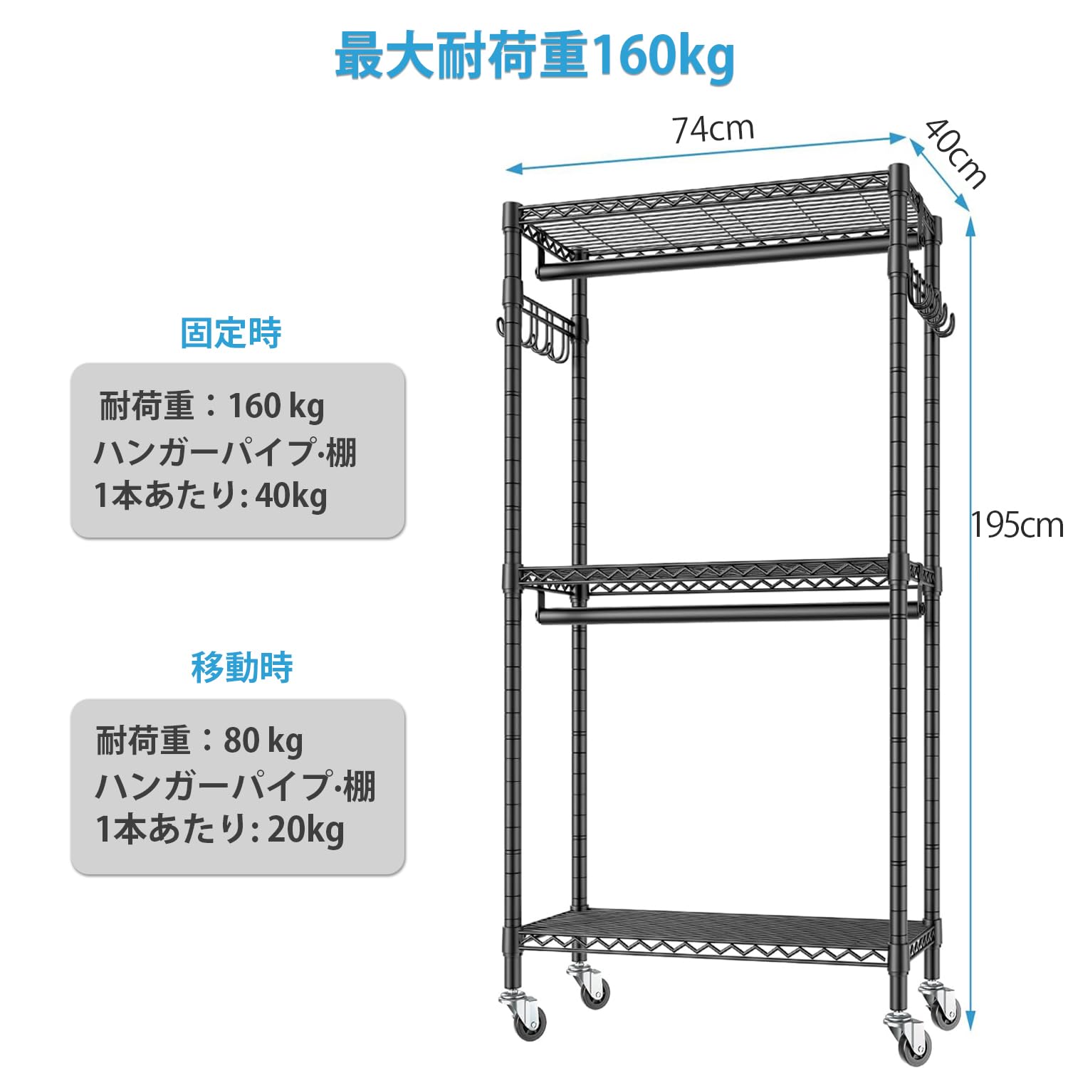 Amazon｜Hicrifth ハンガーラック 頑丈 大容量 2段収納 洋服ラック 耐