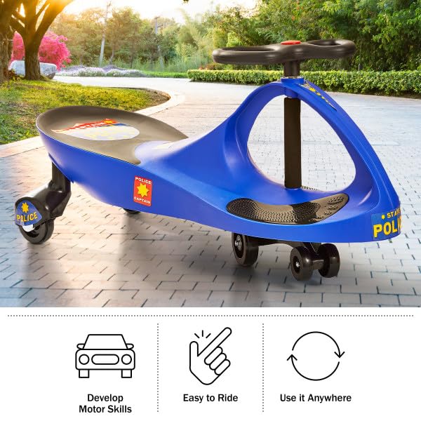 Image of Wiggle Car - Police Ride on Toy for Ages 3 Years and Up with No Batteries, Gears, or Pedals Just Twist, Wiggle, and Go by Lil' Rider (Blue)