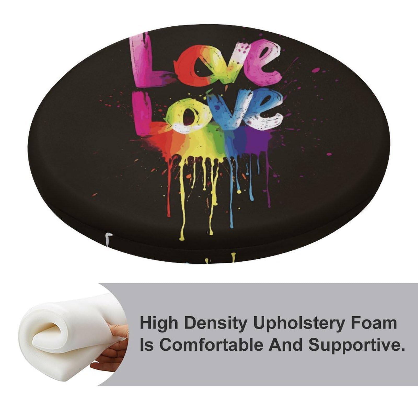 Love is Love okrągła poduszka, z dodatkiem pianki z pamięcią kształtu, poduszka na krzesło, pokrowiec poliestrowy z zamkiem błyskawicznym, poduszka do siedzenia na łóżko, sofę, krzesło biurowe