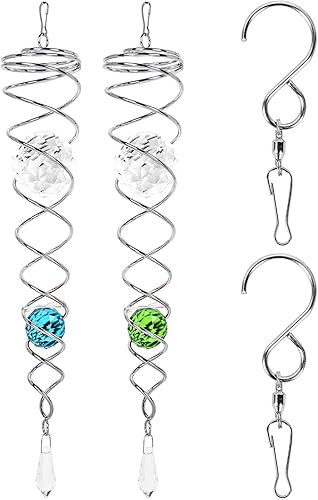 e-Buypls - Juego de 4 bolas estabilizadoras en espiral, bola de vidrio de acero inoxidable de 4.5 pulgadas con gancho giratorio para colgar en el