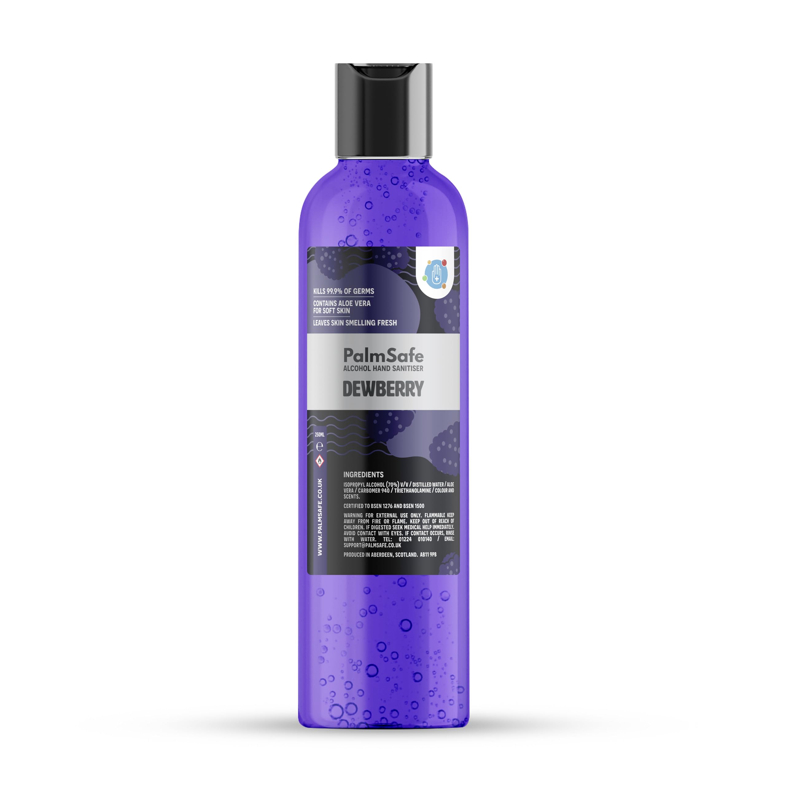 Palm Safe Dewberry Alcohol Hand Sanitiser 250 ml Disc Top Bottle