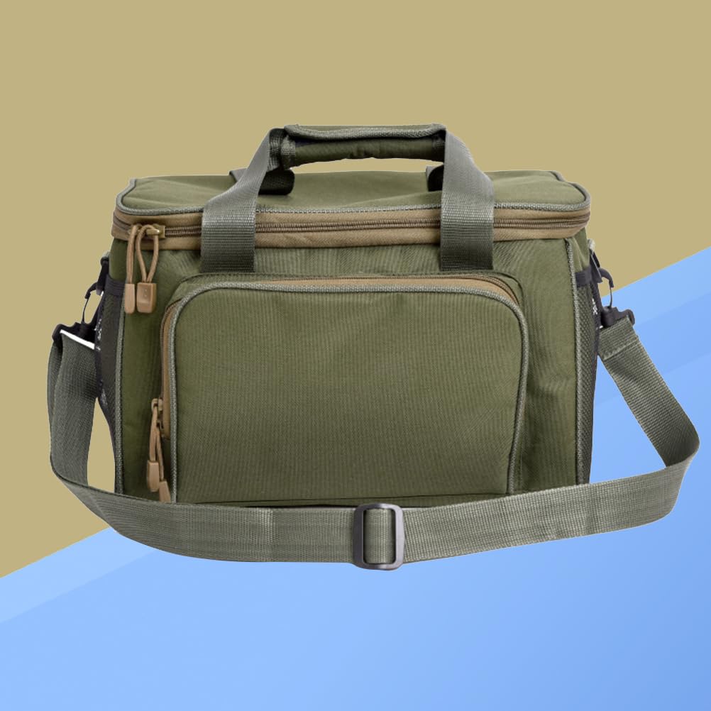 à Dos de Rangement imperméable pour matériel de pêche Multifonction en Tissu Oxford avec bandoulière et Porte-Bouteille d'eau Vert armée 37 x 25 x 25 cm
