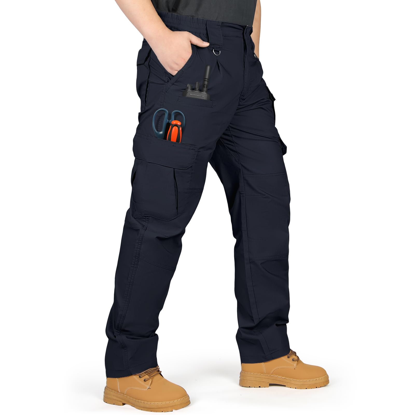 Mens Work Trousers Cargo Trousers Stretch Tactical Pants Multi-Pockets with Semi Elasticated Waist for Hiking Casual Outdoor Camping