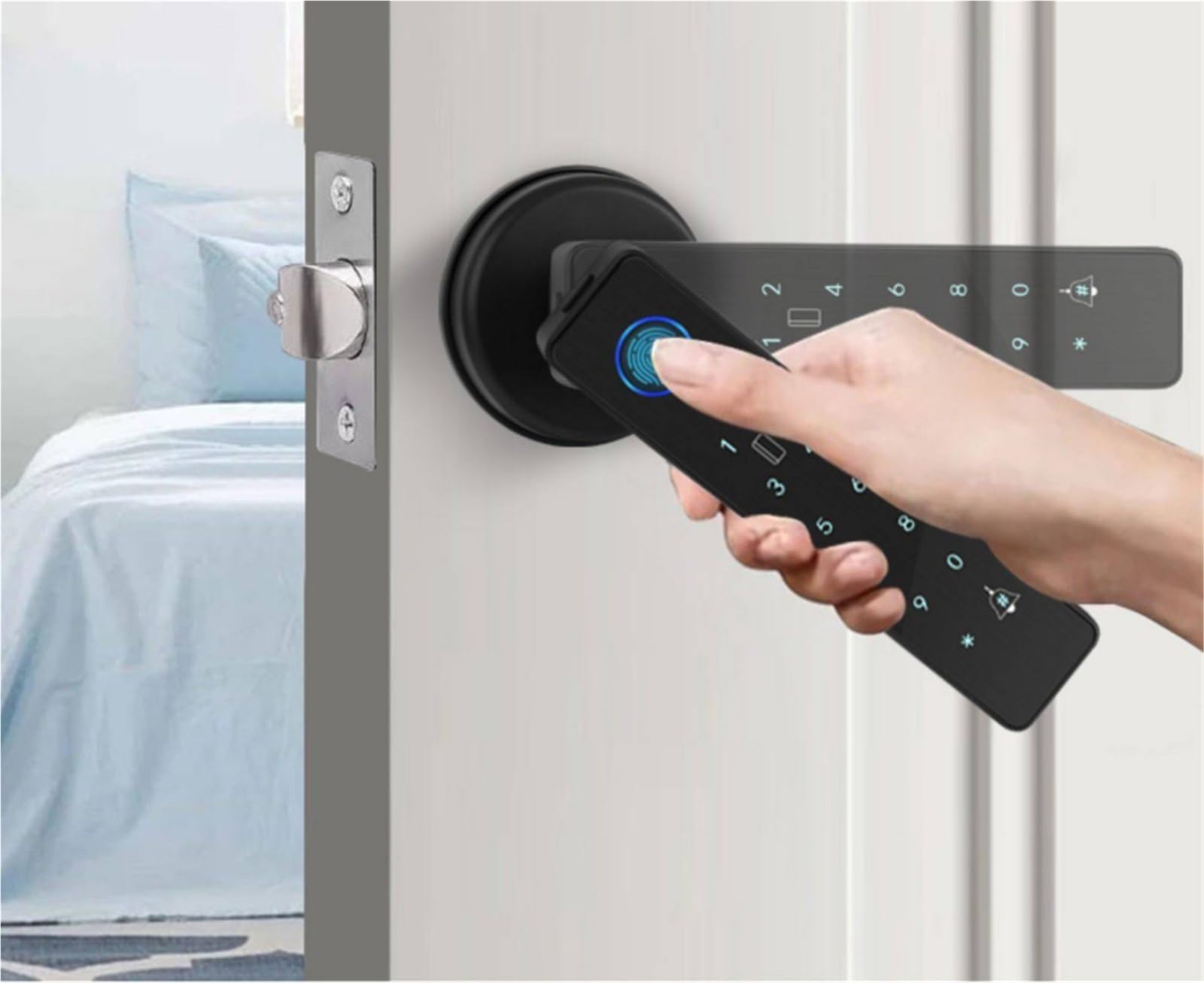 Serrure connectée Serrure intelligente à empreintes digitales, bouton de porte intelligent, serrure biométrique d'entrée sans clé for la sécurité de la maison, du bureau et de l'hôtel