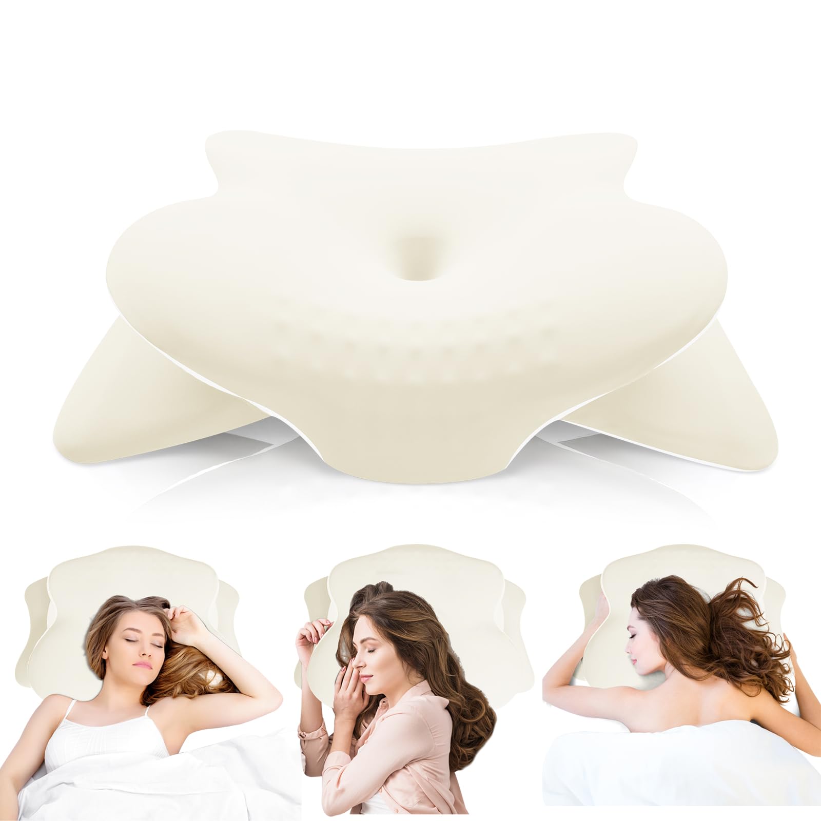 Asbtos Memory Foam Pillow - Cervical Pillows for Neck and Shoulder, Ergonomic Neck Support Pillow with Washable Cooling Ice Silk Cover for Side Back Stomach Sleepers, Beige