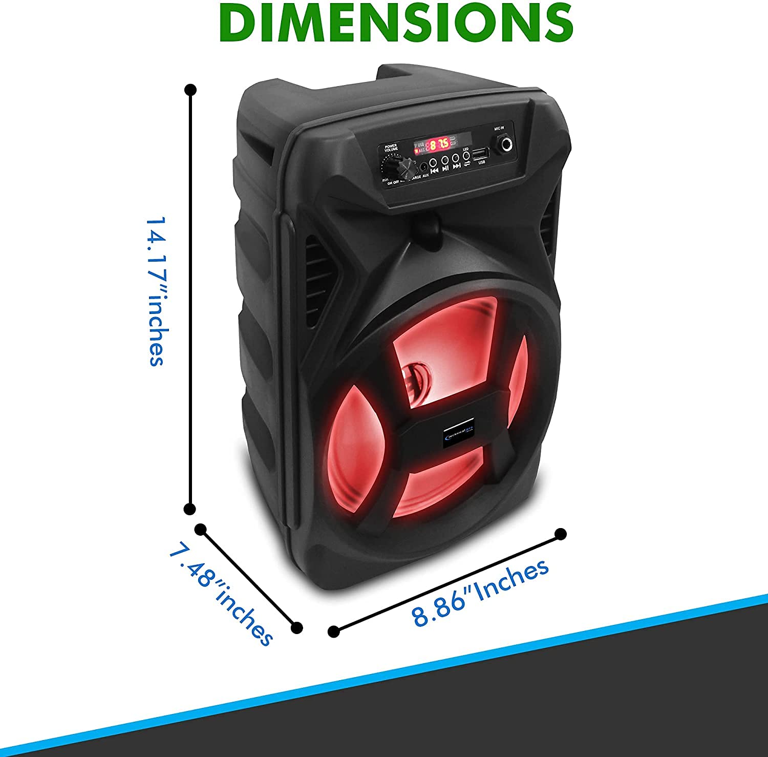 Technical Pro Altoparlante Bluetooth portatile da 20,3 cm da 500 Watt, con woofer e tweeter, stereo wireless con microfono cablato con elaborazione digitale, XLR a 1/4", microfono cablato per karaoke