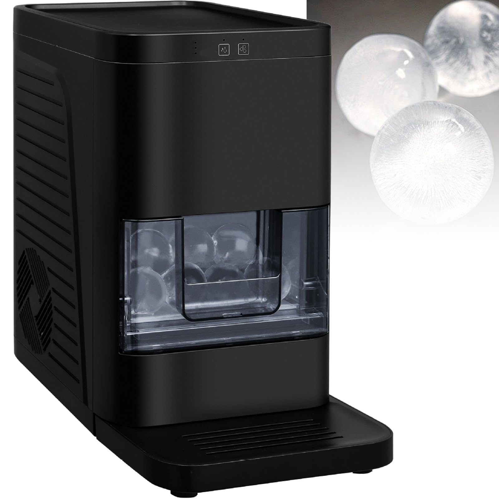 Sjyclaviger Ice Dispensing Time 55 Min, Countertop Sphere Ice Machine, 2 Pcs In 55 Mins 42 Pcs/Day, Ice Storage Capacity 8-10 Pcs, For Whiskey, Bourbon & Cocktails Black